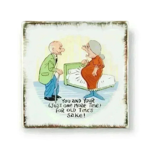 Vintage Adult Humor Old Couple Funny Pregnancy Plate / Tray "Just One More Time" - Picture 1 of 6